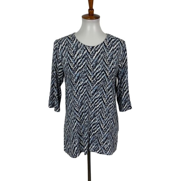 J Jill Small Blue Textured 34 Sleeve Tunic Top Casual Artsy Chic - Picture 1 of 6